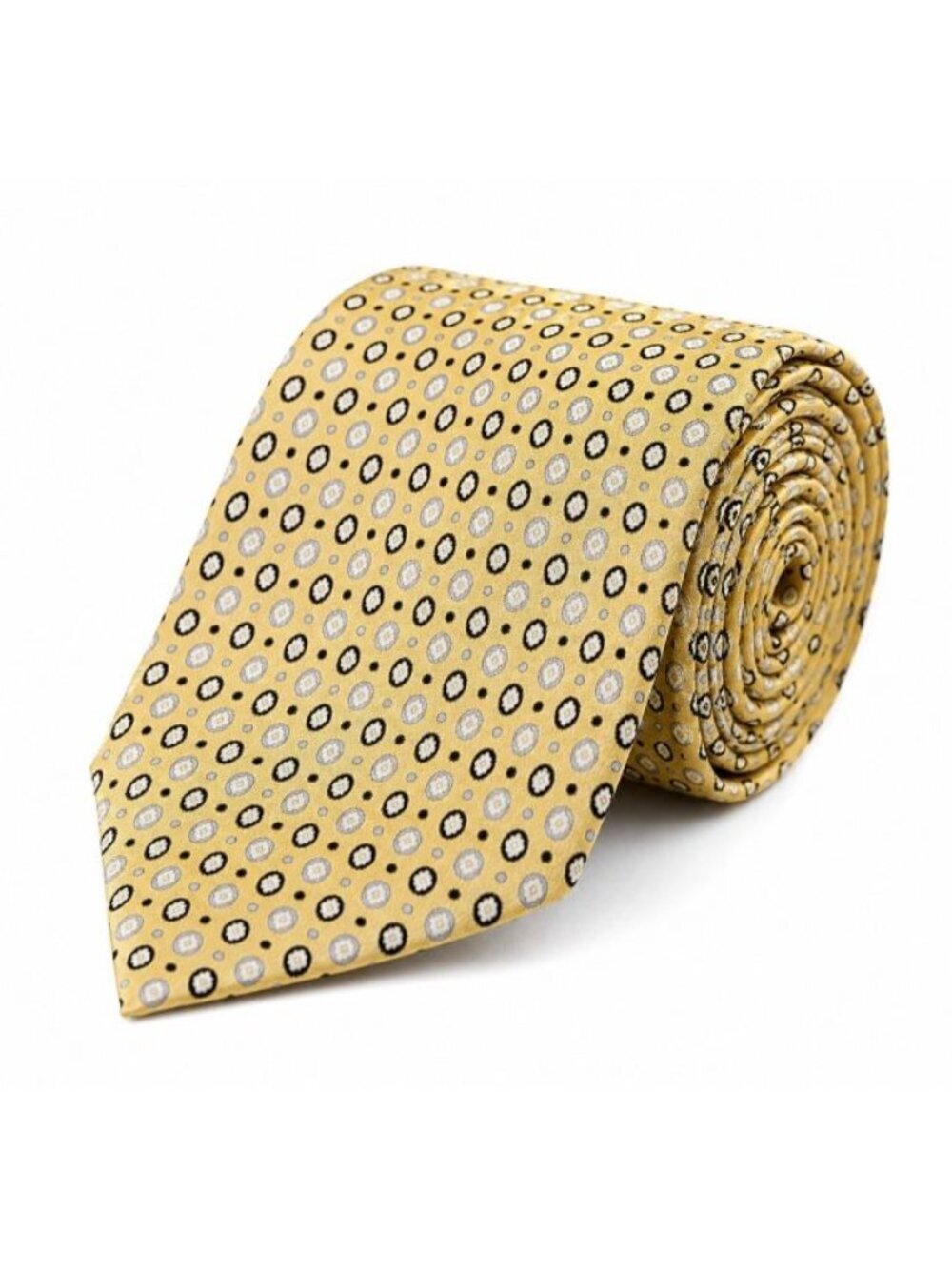 Tom James Innocenti Oro Yellow Silk Geometric Medallion Tie USA 3.75"